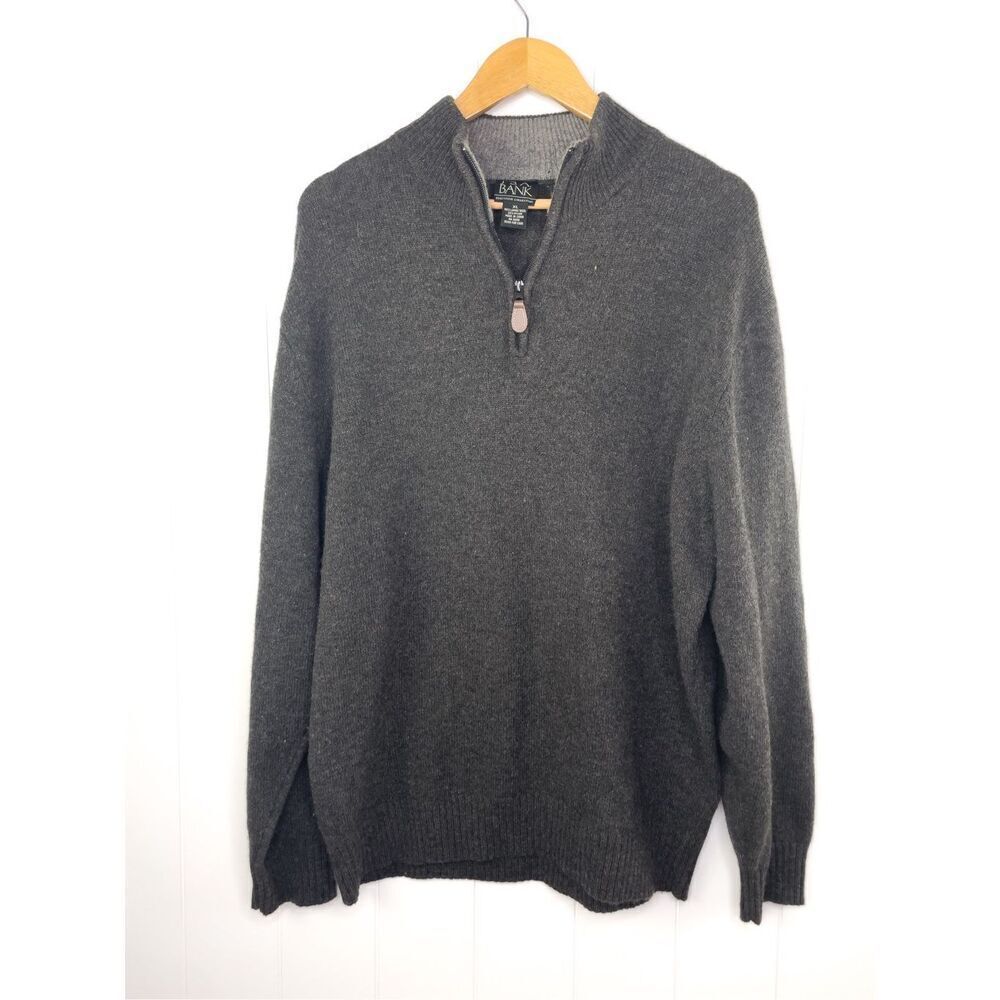 Jos A Bank Lambs Wool Mens‎ Size XL Grey 1/4 Zip Neck Sweater Pullover